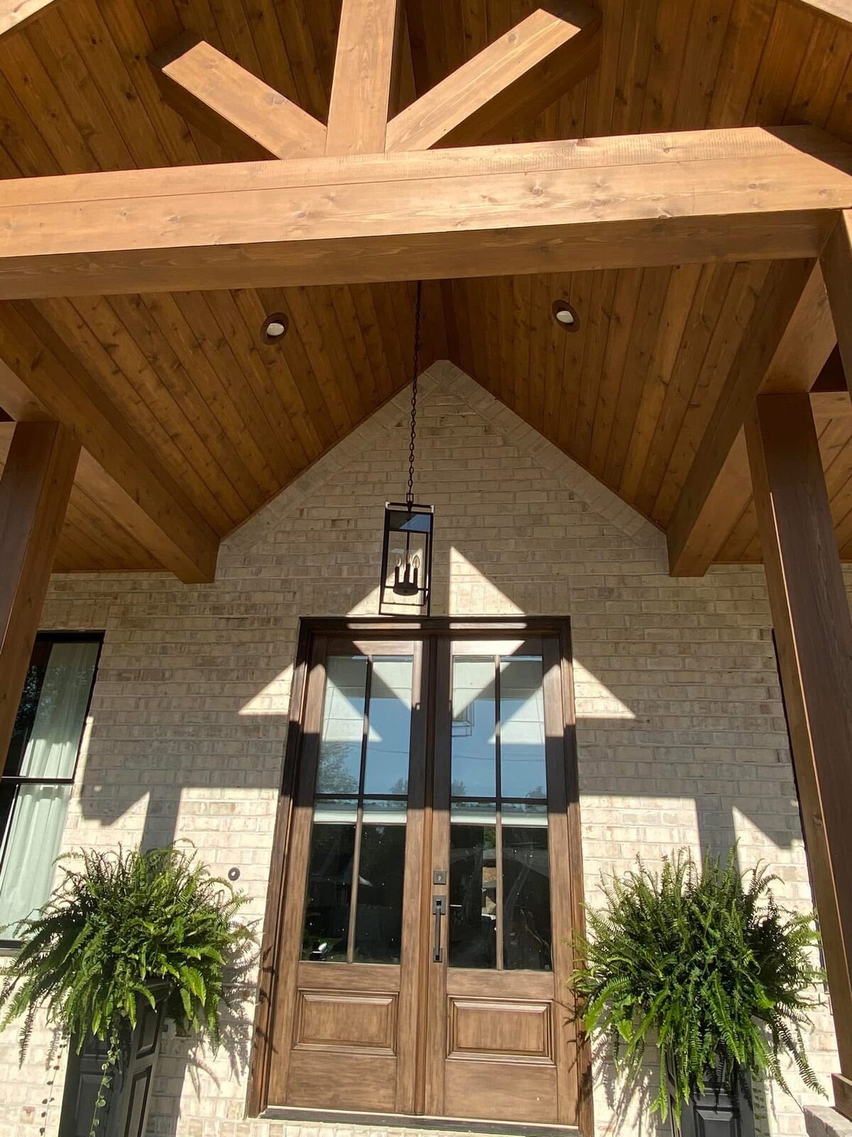 Timber-frame entry with double doors