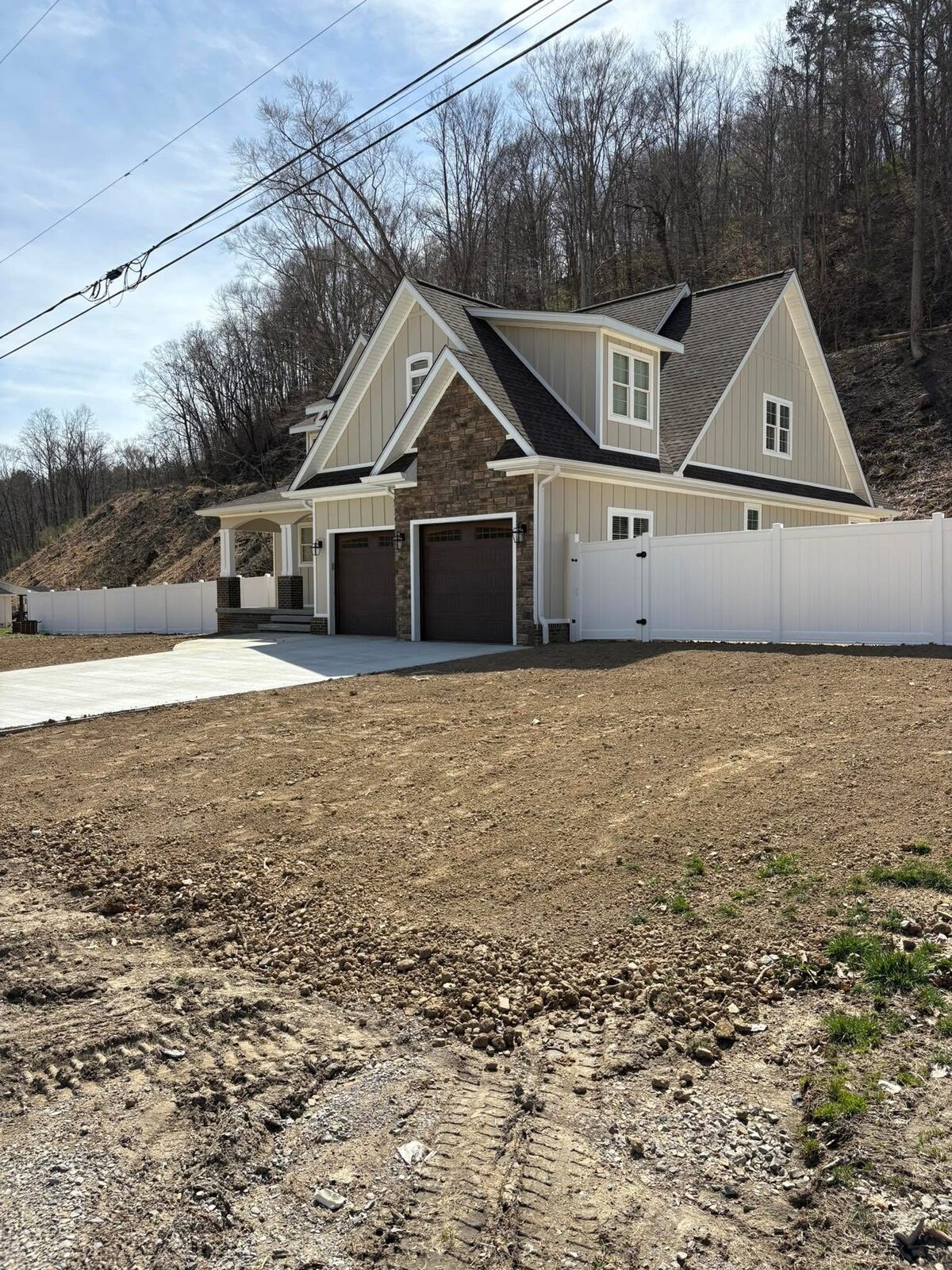 New home exterior with stone accents