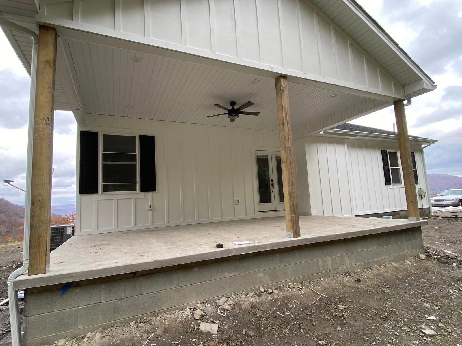 Covered rear porch under framing