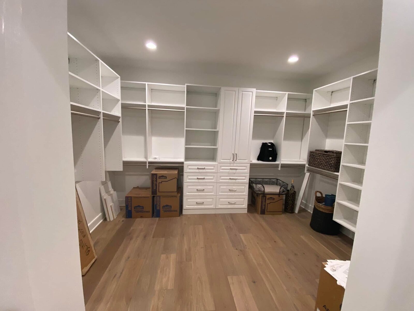 Custom walk-in closet with built-in shelving